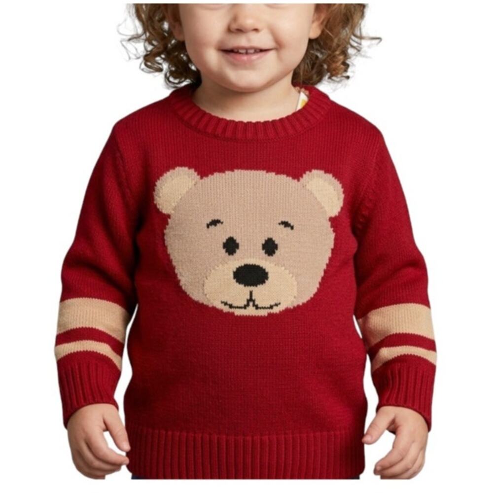 Rumi Ryder Teddy Bear Knit Sweater Red Crew Neck Toddler Size 2T NWT